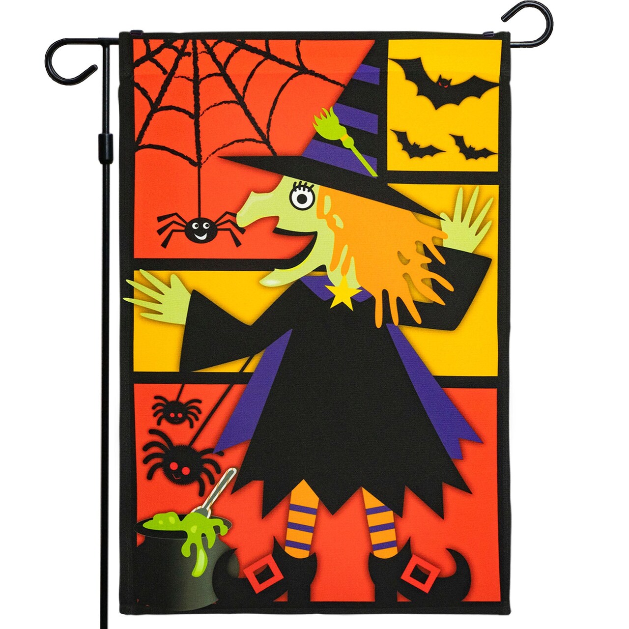 G128 - Halloween Garden Flag, Witch, Bats, and Spiders Garden Yard Decorations, | 12x18 Inch | Printed 150D Polyester - Rustic Holiday Seasonal Outdoor Flag